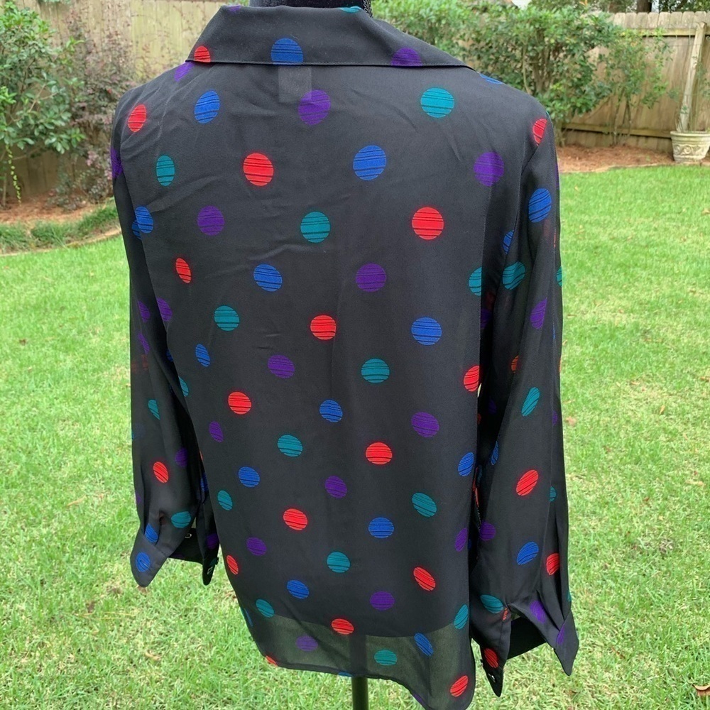 Peter Nygard black sheer print polka dot long sleeved top designer - Picture 3 of 7